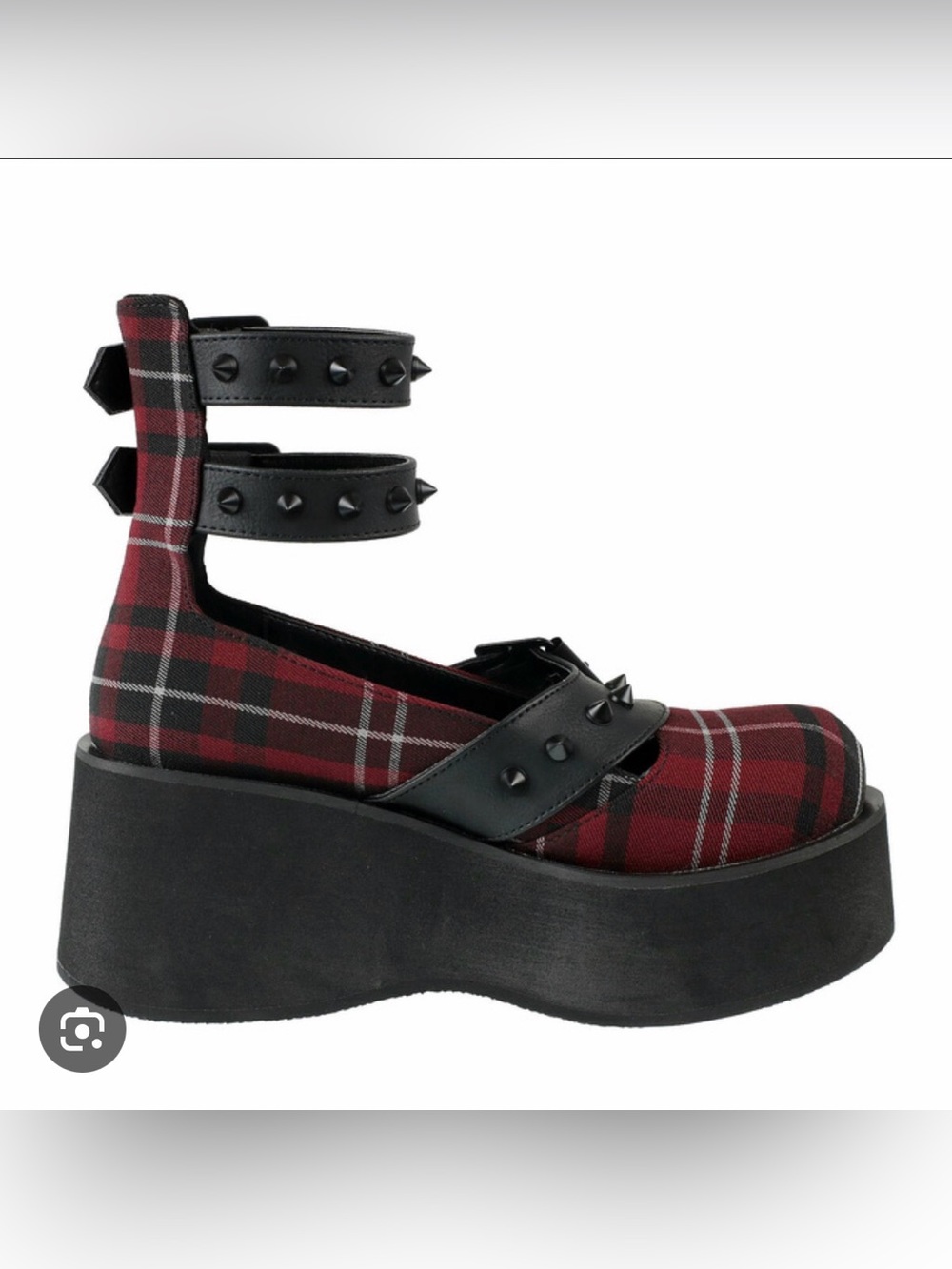 Killstar Red Plaid Platform Mary Jane with Studded Black Straps